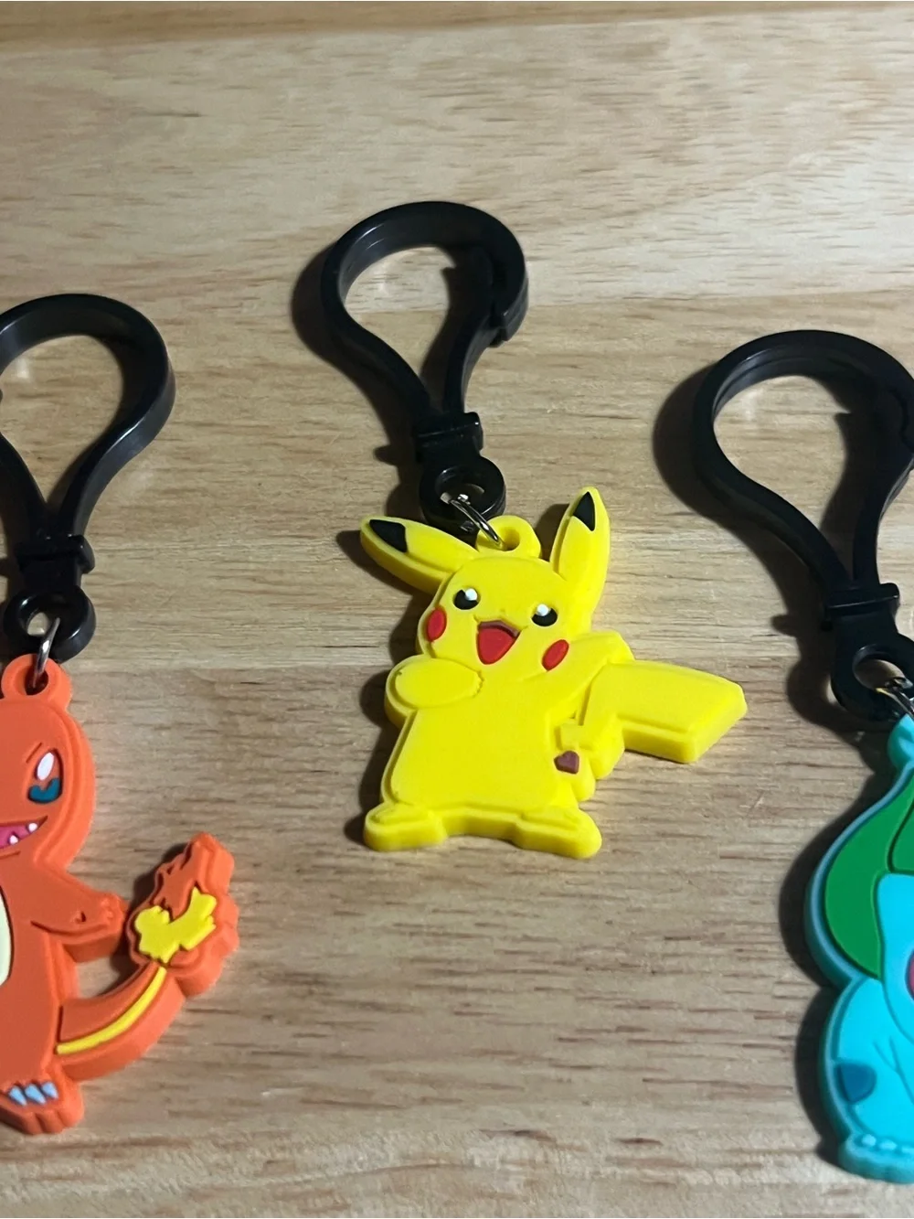 Pikachu, Charmander & Bulbasaur Keychain Set - Yellow, Orange, Teal M52